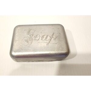Vintage Soap Tin Dish Box Aluminum Hinged Holder Case